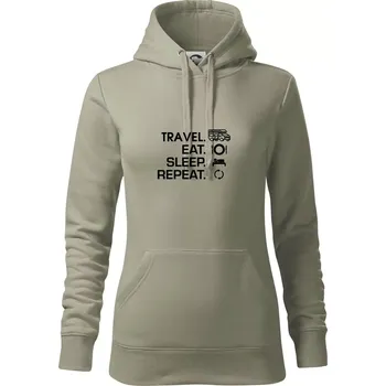 Dámská mikina Eat sleep travel - alkovna - Mikina dámská Cape s kapucí - M ( Light khaki )