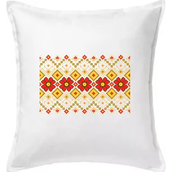 Polštář Ukrajinský vzor - Červené květiny - Polštář 50x50 - 50x50 - Pouze potah ( Bílá )