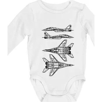 Mig 29 Fulcrum - obrys - Body kojenecké s dlouhým rukávem - Dlouhý r. do 3 měs ( Bílá )