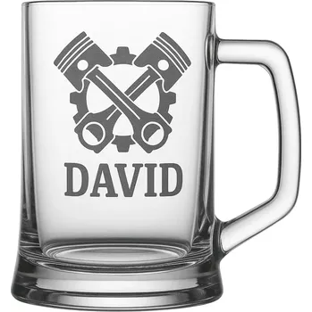 Sklenice Půllitr s pískovaným motivem "píst" (Půllitr pro sportovce s pískovaným motivem pístu, skleněný)