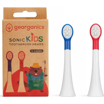 Zubní kartáček Georganics | Náhradní hlavice - sonický zubní kartáček pro děti 2 různé barvy hlavic, ideální pro sdílení mezi sourozenci