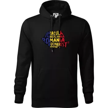 Pánská mikina Mapy - názvy měst - Rumunsko - Mikina pánská Cape s kapucí - 5XL ( Černá )