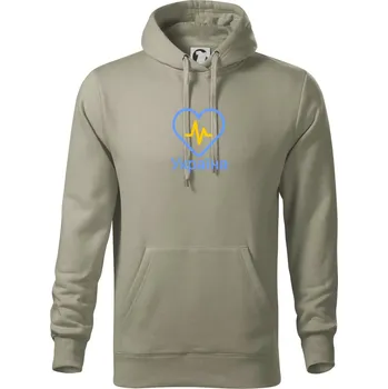 Pánská mikina Moje srdce bije pro Ukrajinu - velké - Mikina pánská Cape s kapucí - 4XL ( Light khaki )