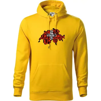 Pánská mikina Mapy - názvy měst - Švýcarsko - Mikina pánská Cape s kapucí - M ( Žlutá )