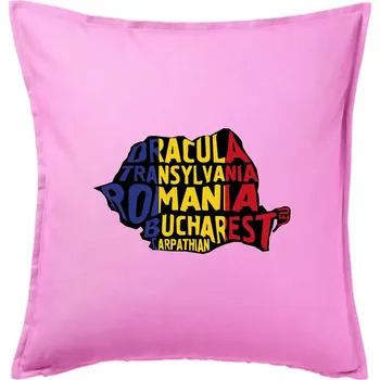 Polštář Mapy - názvy měst - Rumunsko - Polštář 50x50 - 50x50 - Pouze potah ( Růžová )