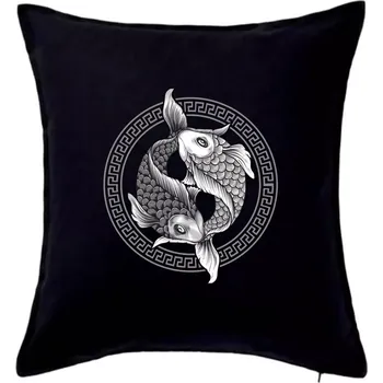 Polštář Yin & Yang ryby černobílé - Polštář 50x50 - 50x50 - Včetně výplně ( Černá )