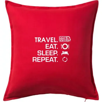 Polštář Eat sleep travel - Van - Polštář 50x50 - 50x50 - Včetně výplně ( Červená )