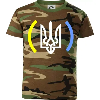 Chlapecké tričko Ukrajina trojzubec s barvami - Dětské maskáčové triko - 134 cm/8 let ( Hnědý maskáč )