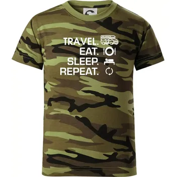 Chlapecké oblečení Eat sleep travel - alkovna - Dětské maskáčové triko - 134 cm/8 let ( Zelený maskáč )