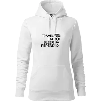 Dámská mikina Eat sleep travel - alkovna - Mikina dámská Cape s kapucí - L ( Bílá )