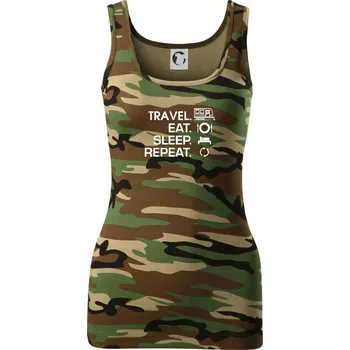 Dámské tričko Eat sleep travel - Velký přívěs - Dámské Maskáčové tílko - S ( Hnědý maskáč )