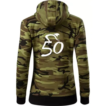 Dámská mikina Cyklista slaví padesátku (50) - Dámská mikina trendy zipper s kapucí - S ( Zelený maskáč )