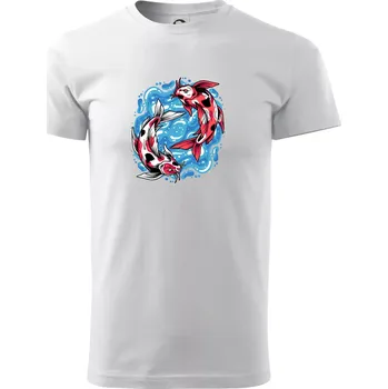 Pánské tričko Yin & Yang Koi kapr - červený - Triko extra velké (5-8XL) - 8XL ( Bílá )