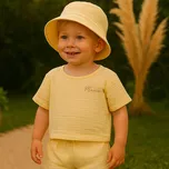 Mušelínový set s kloboučkem pro chlapečka Barva: Žlutá, Velikost setu: 1,5r (vel. 86), Velikost kloboučku: 2-6m (40-42 cm)