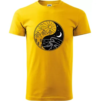 Pánské tričko Yin & Yang hory a moře - Triko extra velké (5-8XL) - 8XL ( Žlutá )