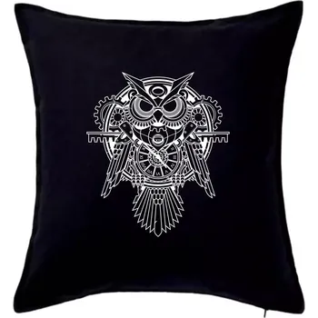 Polštář Steampunk sova černobílá - Polštář 50x50 - 50x50 - Pouze potah ( Černá )