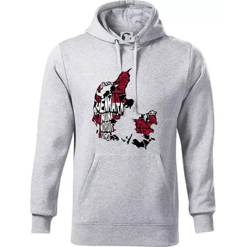 Pánská mikina Mapy - názvy měst - Dánsko - Mikina pánská Cape s kapucí - 4XL ( Světlešedý Melír )