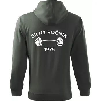 Pánská mikina Silný ročník - Letopočet 1975 - Mikina s kapucí na zip trendy zipper - S ( Tmavá břidlice (šedá se zeleným nádechem) )
