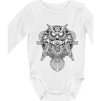 Kojenecký body Steampunk sova černobílá - Body kojenecké s dlouhým rukávem - Dlouhý r. do 3 měs ( Bílá )