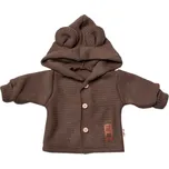 Baby Nellys Pletený svetřík s knoflíčky a kapucí s oušky, hnědý,86