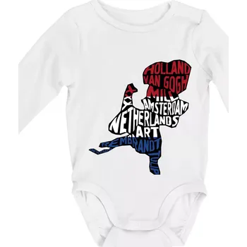 Mapy - názvy měst - Nizozemí - Body kojenecké s dlouhým rukávem - Dlouhý r. 3-6 měs ( Bílá )