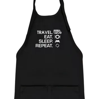 Kuchyňská zástěra Eat sleep travel - alkovna - Dětská zástěra na vaření - Univerzální velikost ( Černá )