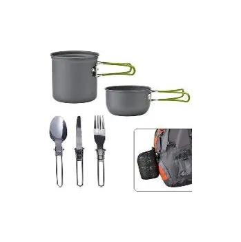Kempingové nádobí Sada kempingového nádobí s příbory – 2 hrnce + příslušenství
