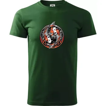 Pánské tričko Yin & Yang Koi kapr - oranžový - Triko extra velké (5-8XL) - 8XL ( Lahvově zelená )