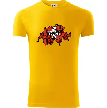 Pánské tričko Mapy - názvy měst - Švýcarsko - Viper FIT - Pánské zůžené tričko - M ( Žlutá )