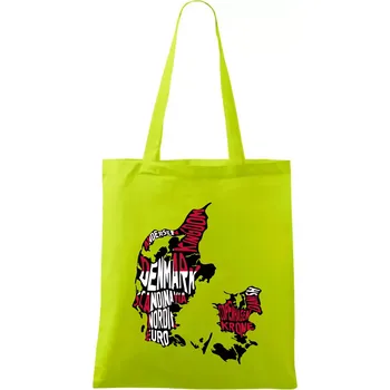 Nákupní taška Mapy - názvy měst - Dánsko - Taška bavlněná - 42 x 38 cm ( Limetková )