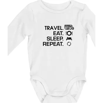Eat sleep travel - alkovna - Body kojenecké s dlouhým rukávem - Dlouhý r. 3-6 měs ( Bílá )