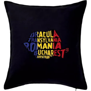 Polštář Mapy - názvy měst - Rumunsko - Polštář 50x50 - 50x50 - Pouze potah ( Černá )