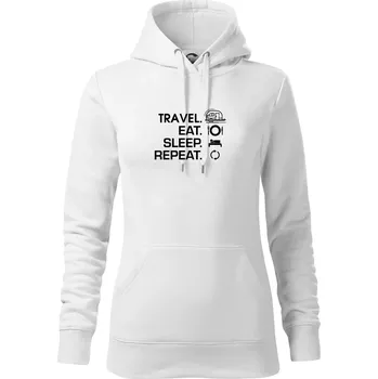 Dámská mikina Eat sleep travel - Malý přívěs - Mikina dámská Cape s kapucí - XL ( Bílá )