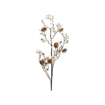 umělá květina Větvička s bílými šípky a šištičkami 65 cm