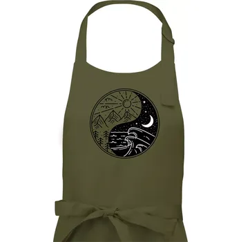 Kuchyňská zástěra Yin & Yang hory a moře - Dámská zástěra na vaření - Univerzální velikost ( Khaki )