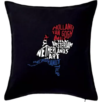 Polštář Mapy - názvy měst - Nizozemí - Polštář 50x50 - 50x50 - Pouze potah ( Černá )