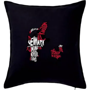Polštář Mapy - názvy měst - Dánsko - Polštář 50x50 - 50x50 - Včetně výplně ( Černá )