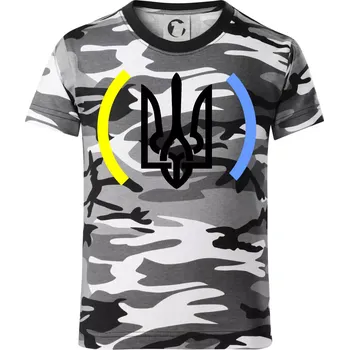 Chlapecké tričko Ukrajina trojzubec s barvami - Dětské maskáčové triko - 134 cm/8 let ( Šedý maskáč )