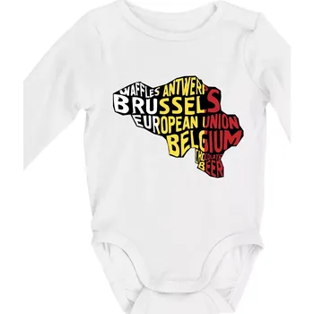 Kojenecký body Mapy - názvy měst - Belgie - Body kojenecké s dlouhým rukávem - Dlouhý r. do 3 měs ( Bílá )