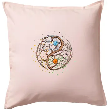 Polštář Yin & Yang strom - zima, léto - Polštář 50x50 - 50x50 - Včetně výplně ( Světle růžová )