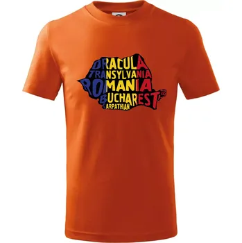 Mapy - názvy měst - Rumunsko - Tričko dětské bavlněné - 134 cm/8 let ( Oranžová )