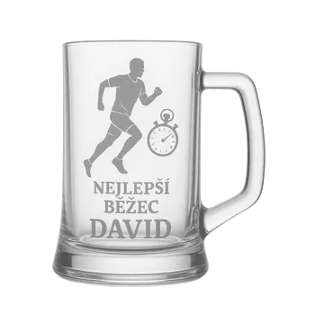 Sklenice Půllitr s pískovaným motivem "Nejlepší běžec" (Půllitr pro sportovce s pískovaným motivem Nejlepší běžec, skleněný)