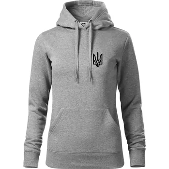 Dámská mikina Ukrajina trojzubec prso - Mikina dámská Cape s kapucí - L ( Tmavě šedý melír )