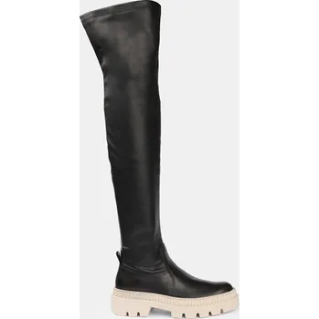 Dámské kozačky Baťa dámské černé kozačky nad kolena s kontrastní světlou podrážkou, vel. 38 5916605