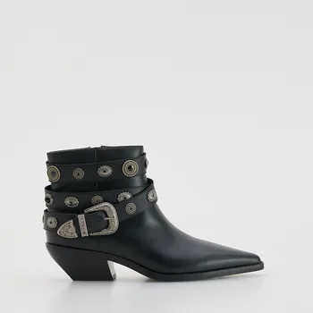 Dámská zimní obuv Reserved - Kožené kotníkové boty s pásky - černý - 297GX-99X - 297GX-99X-37