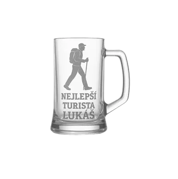 Sklenice Půllitr s pískovaným motivem "Nejlepší turista" (Půllitr pro sportovce s pískovaným motivem Nejlepší turista, skleněný)
