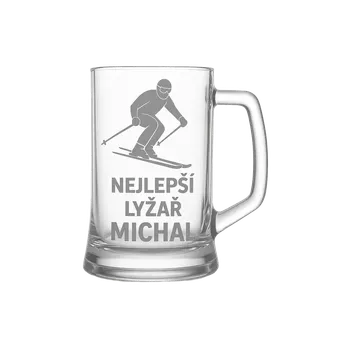 Sklenice Půllitr s pískovaným motivem "Nejlepší lyžař" (Půllitr pro sportovce s pískovaným motivem Nejlepší lyžař, skleněný)