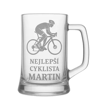 Sklenice Půllitr s pískovaným motivem "Nejlepší cyklista" (Půllitr pro sportovce s pískovaným motivem Nejlepší cyklista, skleněný)