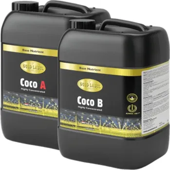 Hnojivo Gold Label Coco A&B 10L (Gold Label Coco A&B je profesionální dvousložkové minerální hnojivo určené pro vegetativní i květovou fázi rostlin pěstovaných v kokosových substrátech. Toto hnojivo poskytuje rostlinám vyvážený poměr makroživin a mikroprvků.)
