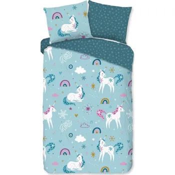 Povlečení Modré flanelové dětské povlečení na jednolůžko/prodloužené 140x220 cm Snowycorn – Good Morning ID_1808462